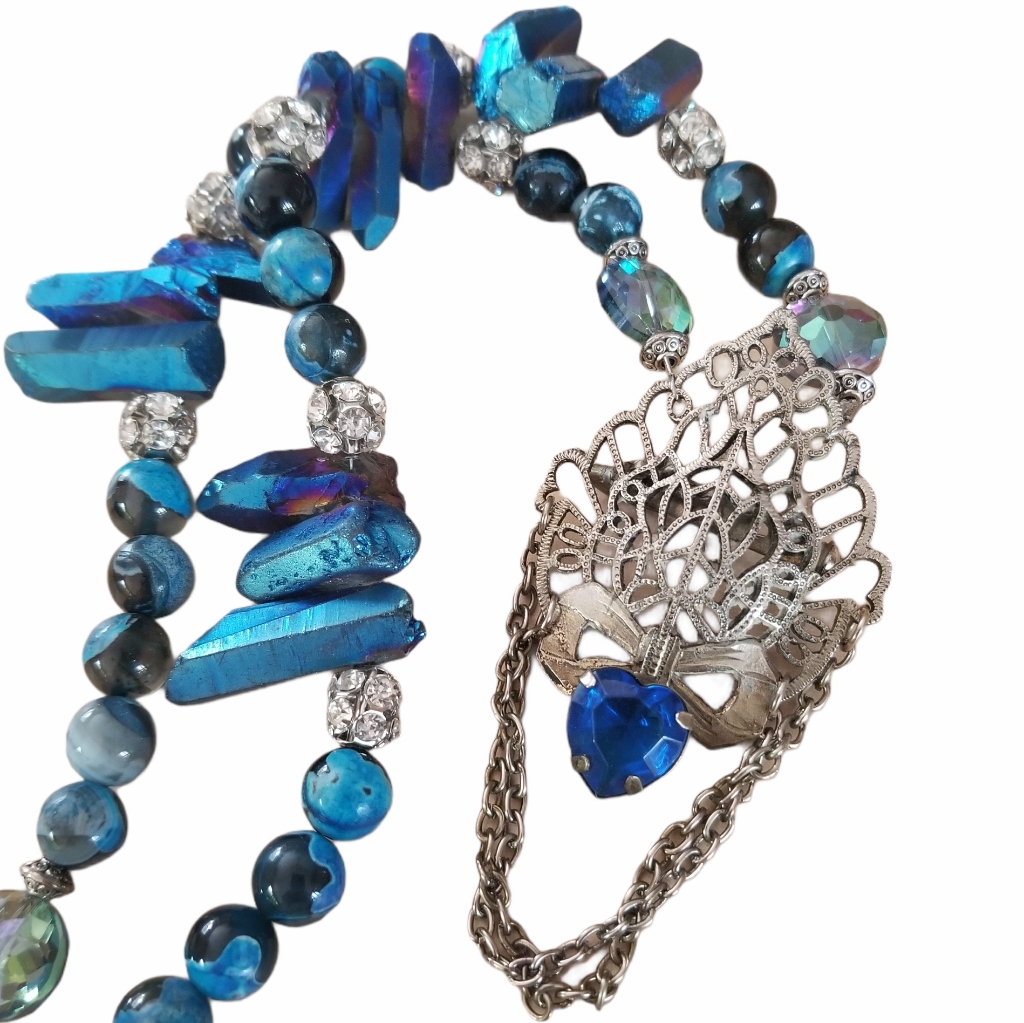 Vintage Art Deco 1920s Brooch Quartz Crystal Necklace